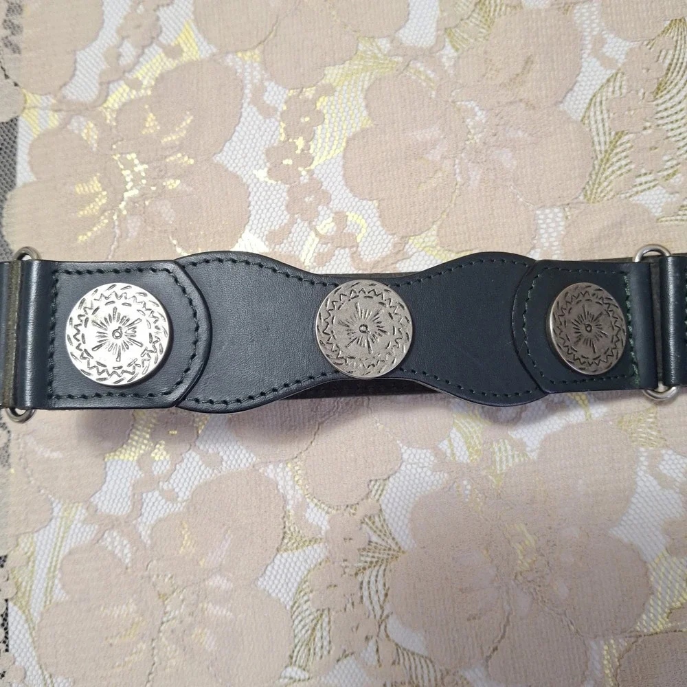 Vintage GEIGER Dark Forest Green Leather Belt Coin Accent Made in Austria 38 S/M